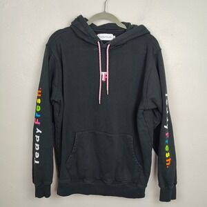 Teddy Fresh Hoodie Mens Medium Black Rainbow Sleeve Logo‎ Pullover Sweatshirt